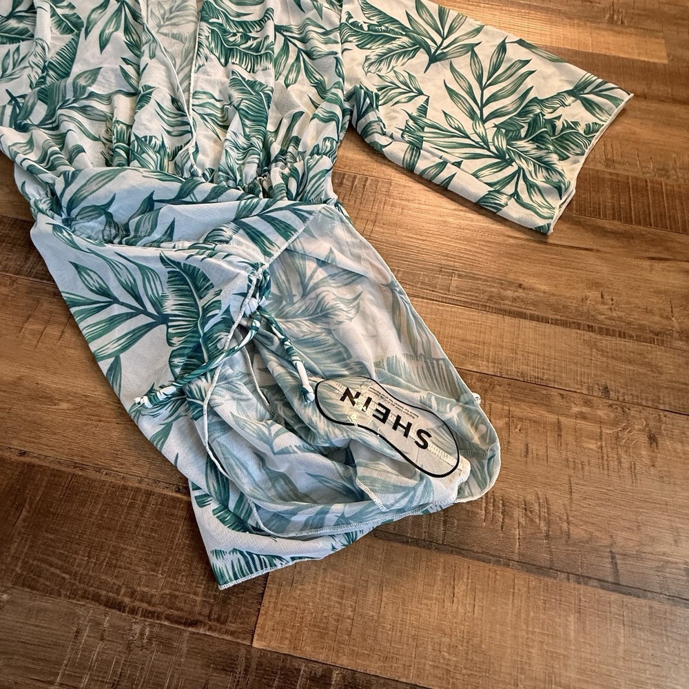 SHEIN Jumpsuit Green/white Floral Sheer NWOT Sz Small Nautical Resort - Picture 3 of 7